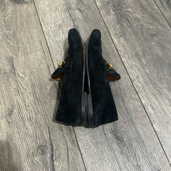 • GUCCI • Men’s Horsebit Web Suede Loafers Navy Blue / Gold Hardware 6.5 - Picture 4 of 6